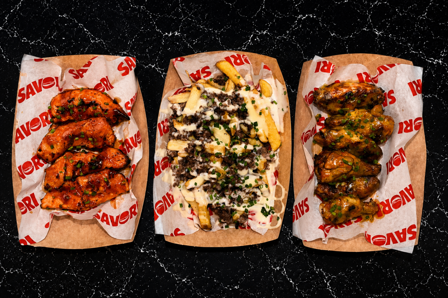 Loaded fries and sides trio