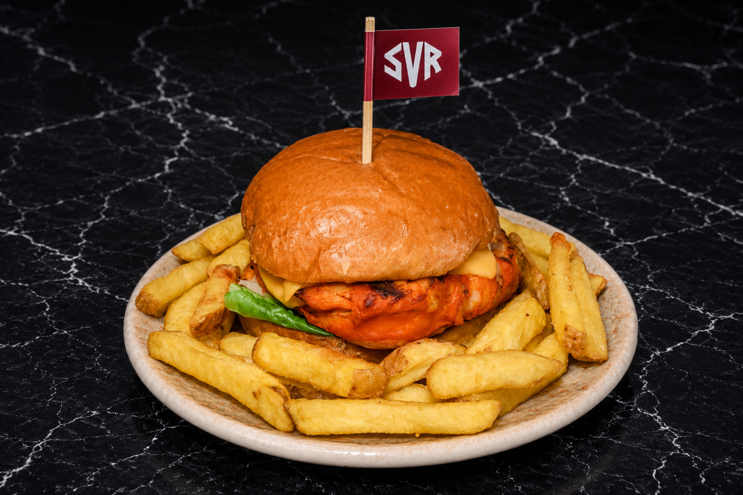 Peri chicken burger with fries